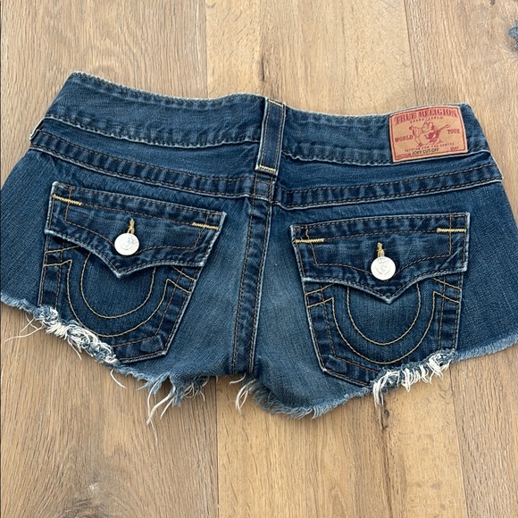 True Religion Blue Jean Shorts Distressed Cut-Offs - Picture 2 of 3